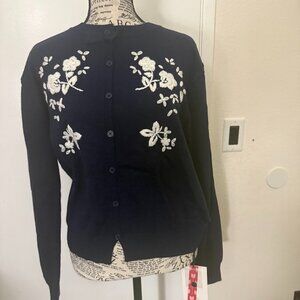 NWT Cider Navy Blue Embroidered Cardigan